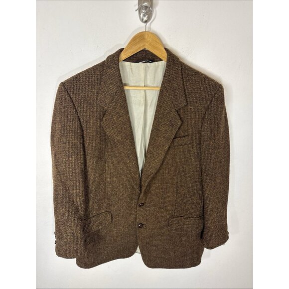 Vintage Harris Tweed Brown Wool Sport Coat 38S Short 2 Button 100% Virgin Wool - Picture 1 of 8